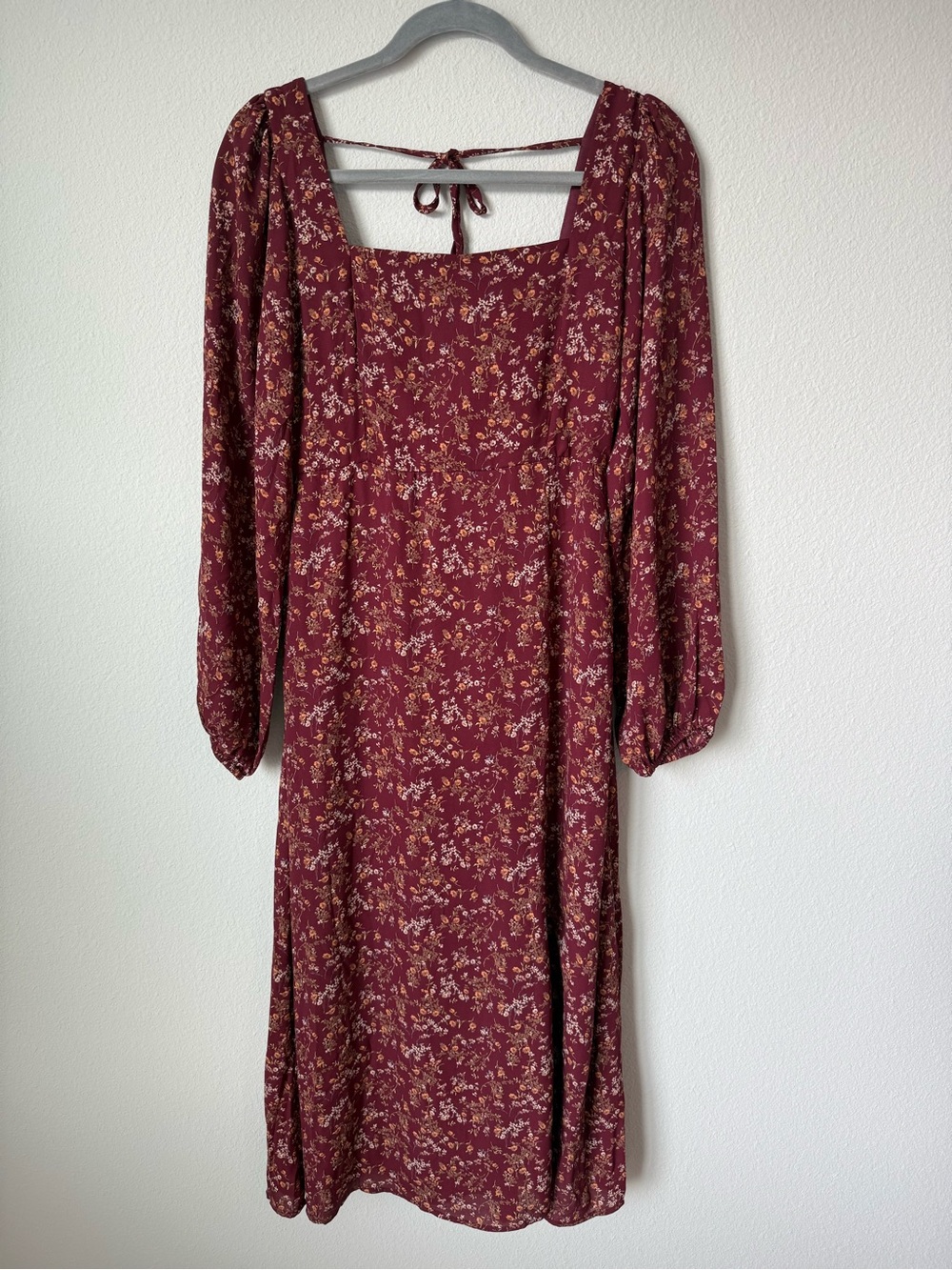 August Sky Women’s Burgundy Floral Square-Neck Midi Dress Size Small